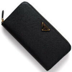 Prada Saffiano Triangle Long Wallet Triangular Logo Plate Black